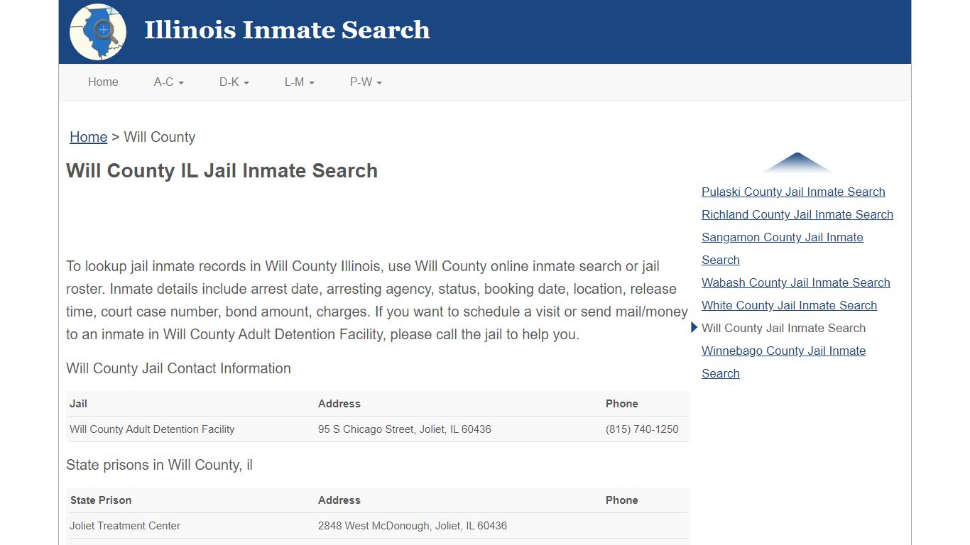 Will County IL Jail Inmate Search
