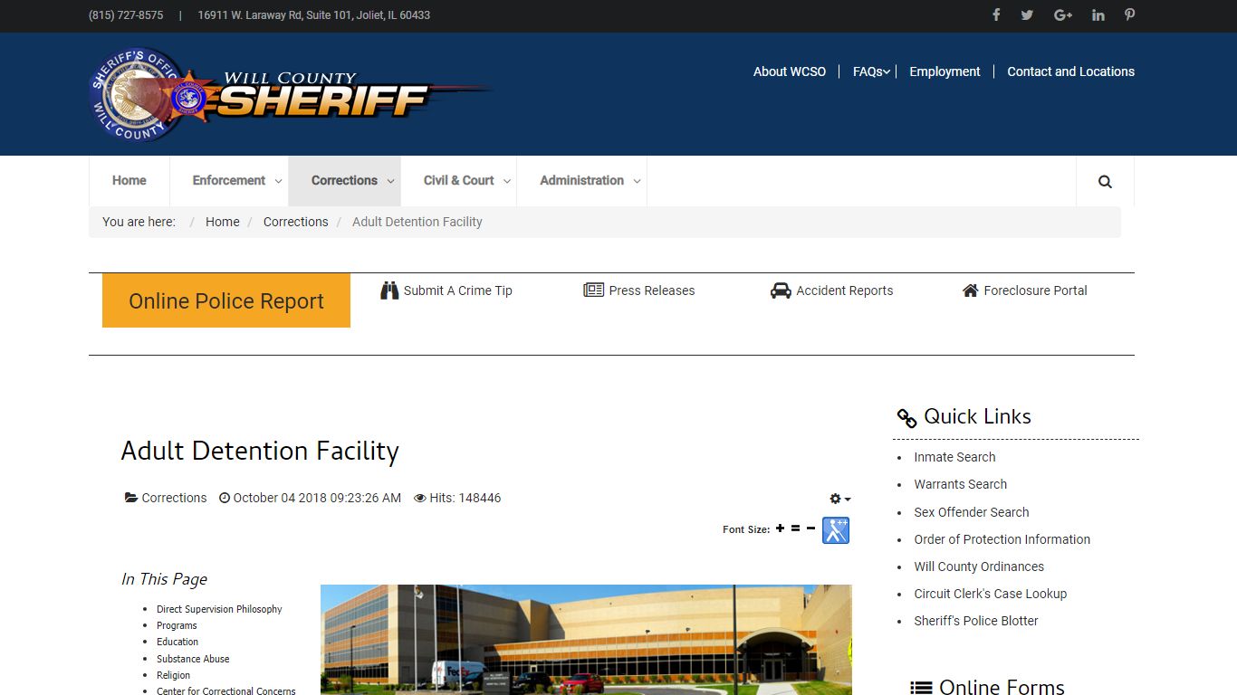 Adult Detention Facility - Will County Sheriff's Office